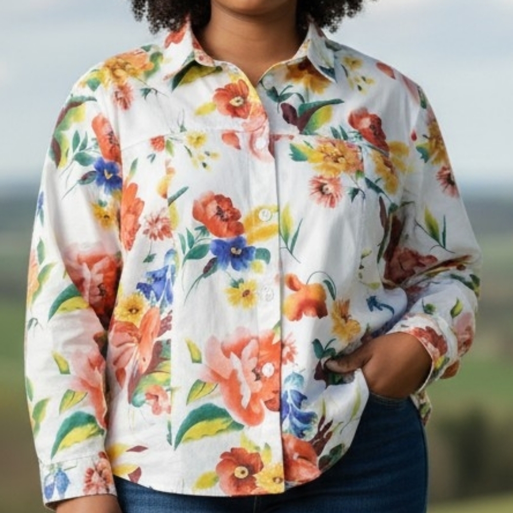 Coldwater Creek 3X White Floral Jacket with Multicolor Blooms 4342